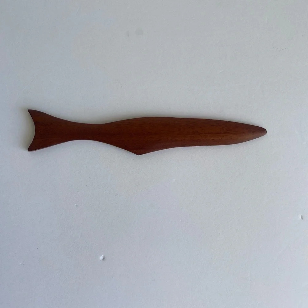 Wooden Minimalist Letter Opener Dark Natural Esthetic Fish Shape Stuffer Spread‎